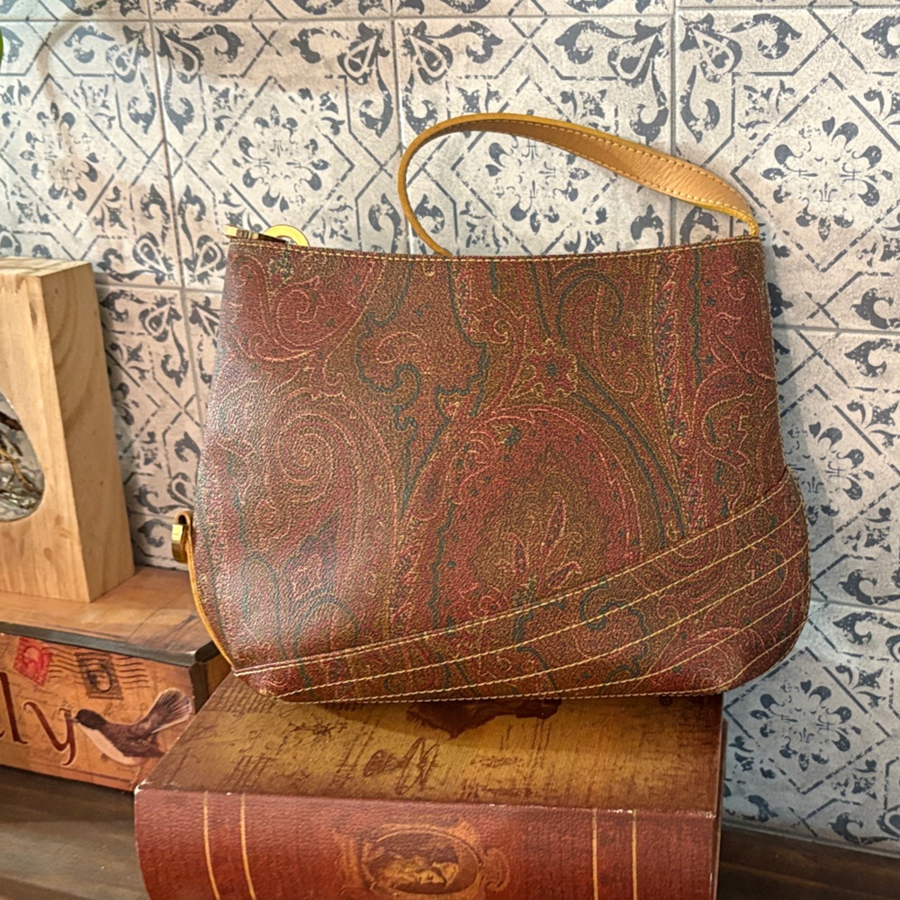 Vintage Etro Brown and  Tan Paisley Vintage Shoulder Bag